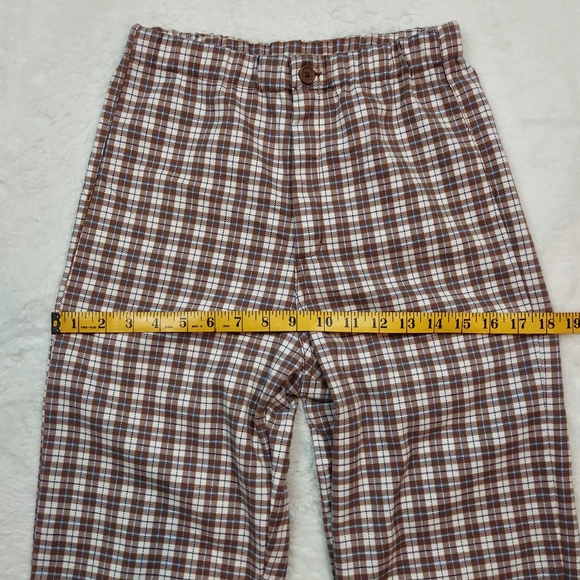 3/$20 Brandy Melville High Rise Brown Cream Blue Plaid Straight Leg Pants - Picture 4 of 11
